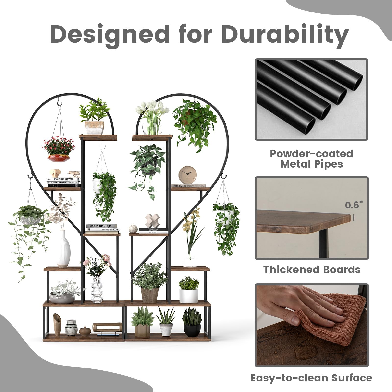 6-Tier Heart-Shaped Metal Plant Stand Set
