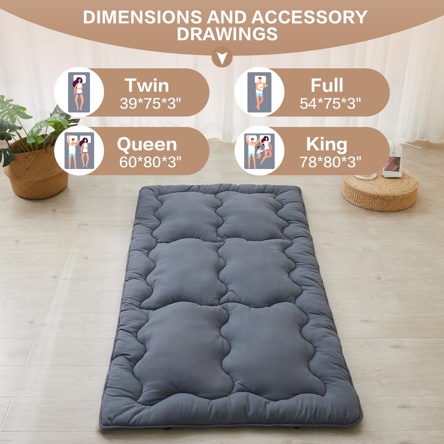 Japanese Futon Mattress Floor Mattress Twin 3 Inch Foldable