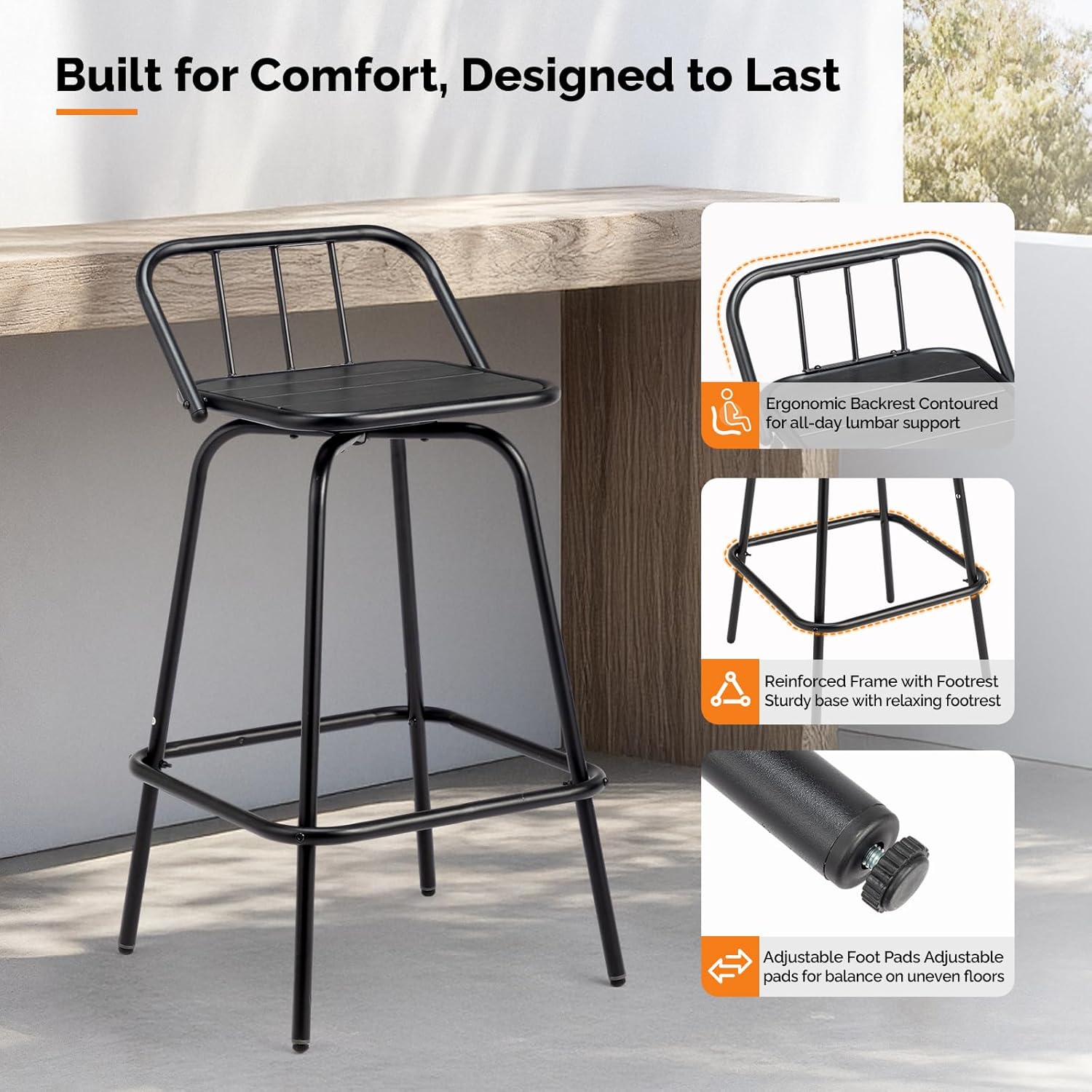 Outdoor Swivel Bar Stools 30 Inch with Backrest