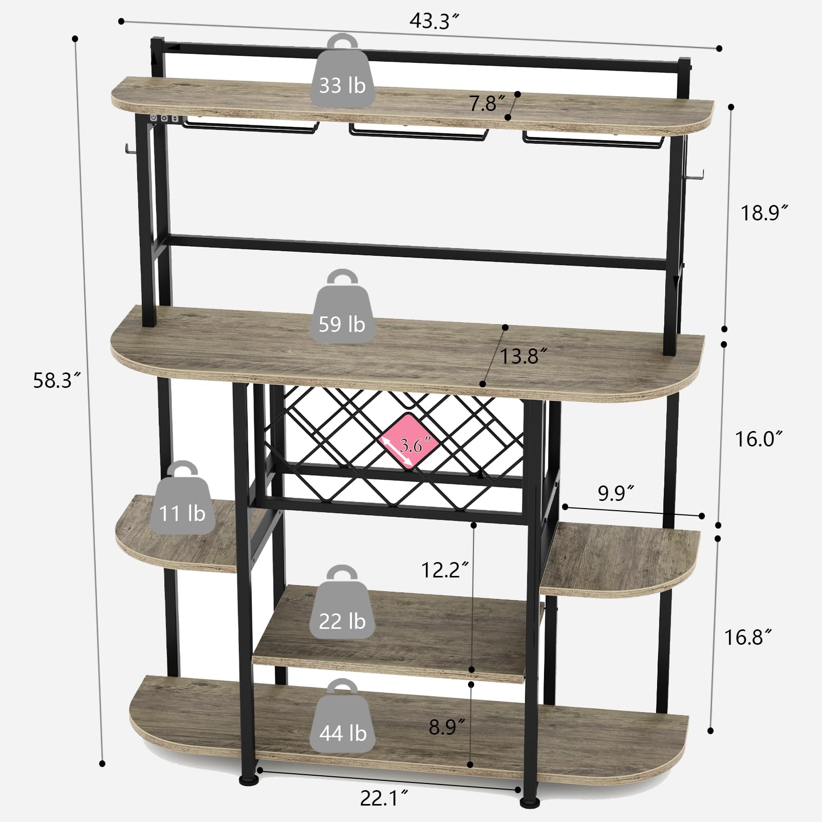 6-Tier Wine Rack with LED Light and Glass Holder