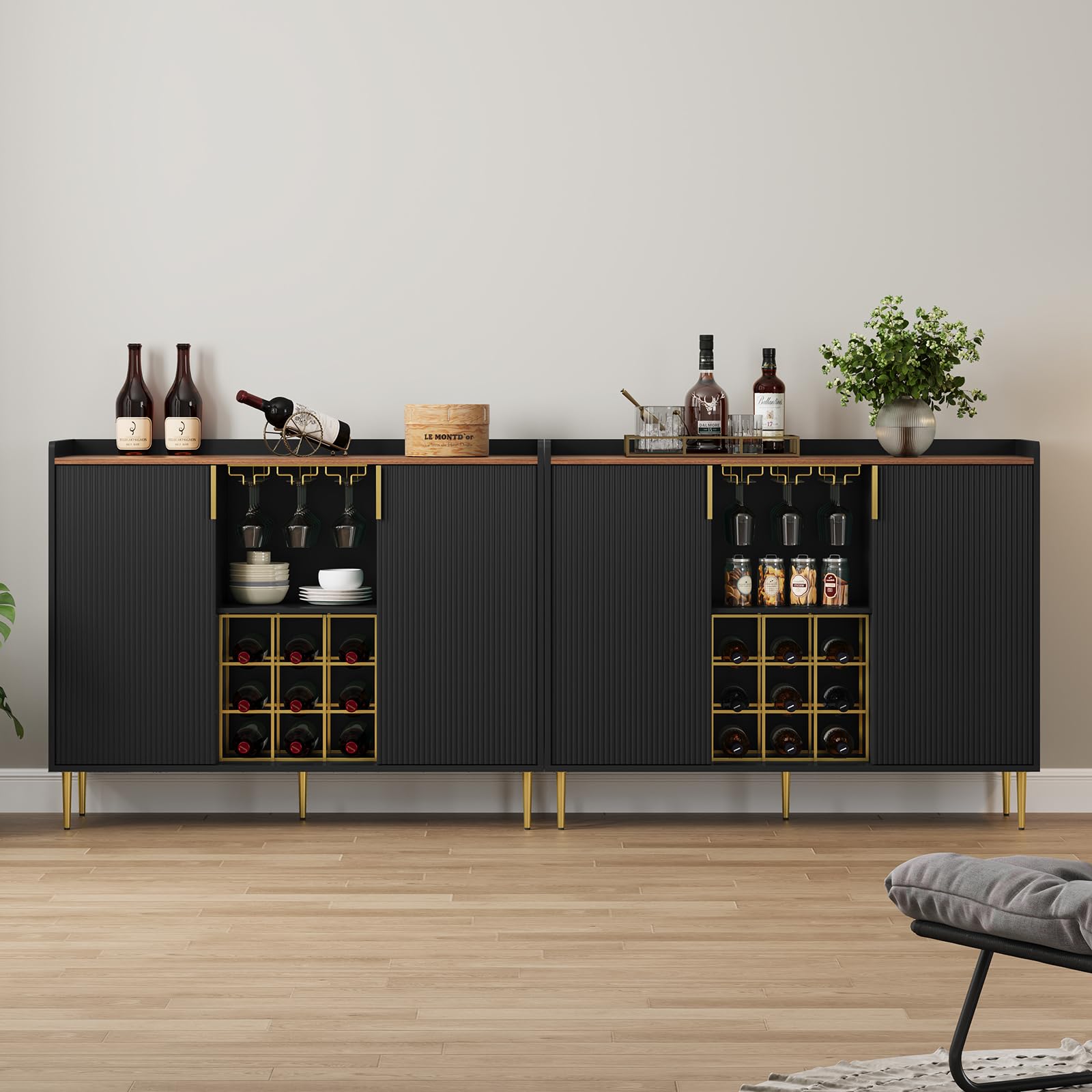 48" Wine Bar Cabinet with Fluted Texture and Glass Holder