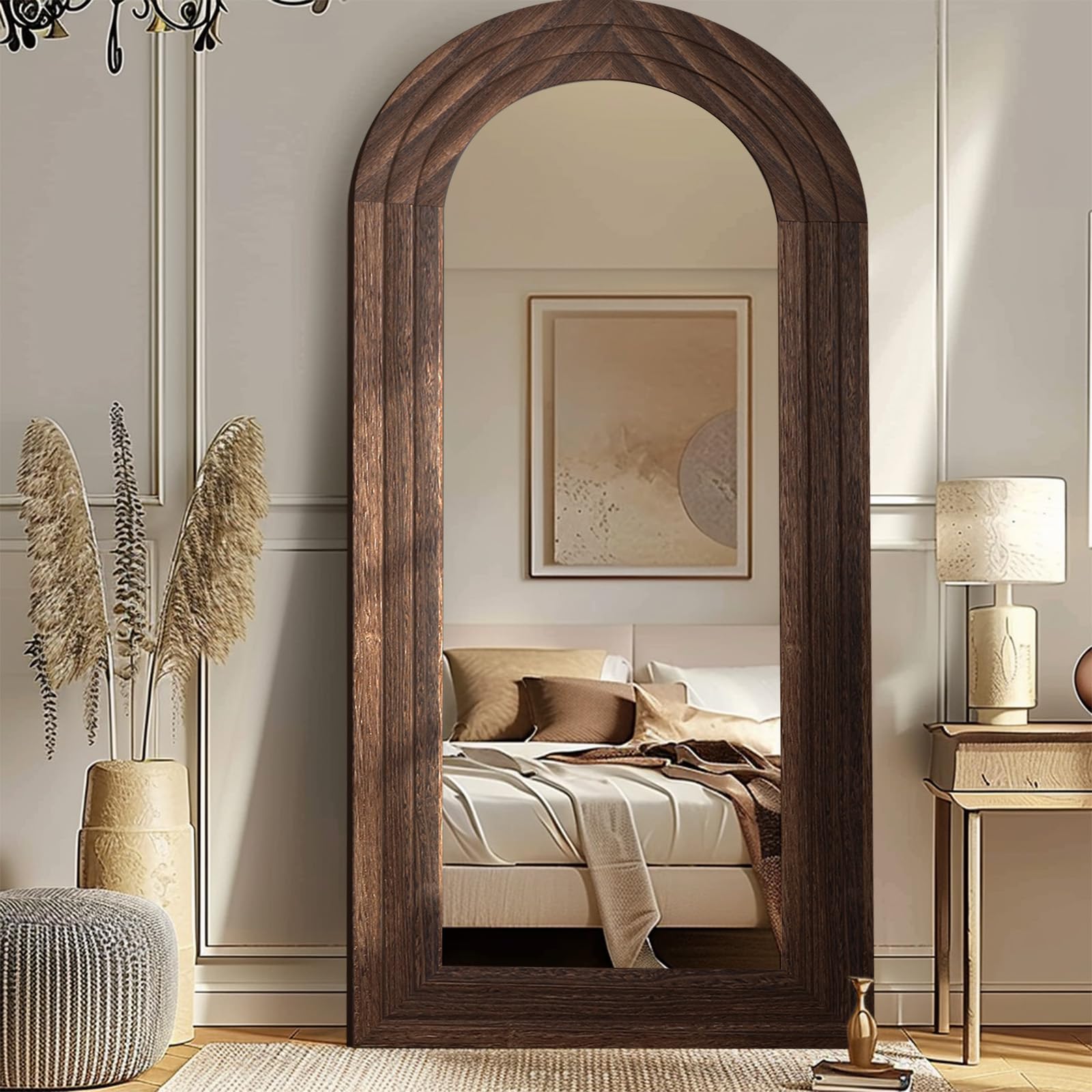 Arched Full Length Mirror with Solid Wood Frame