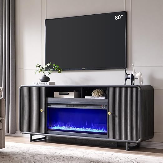 70" Fluted Fireplace TV Stand with Electric Fireplace
