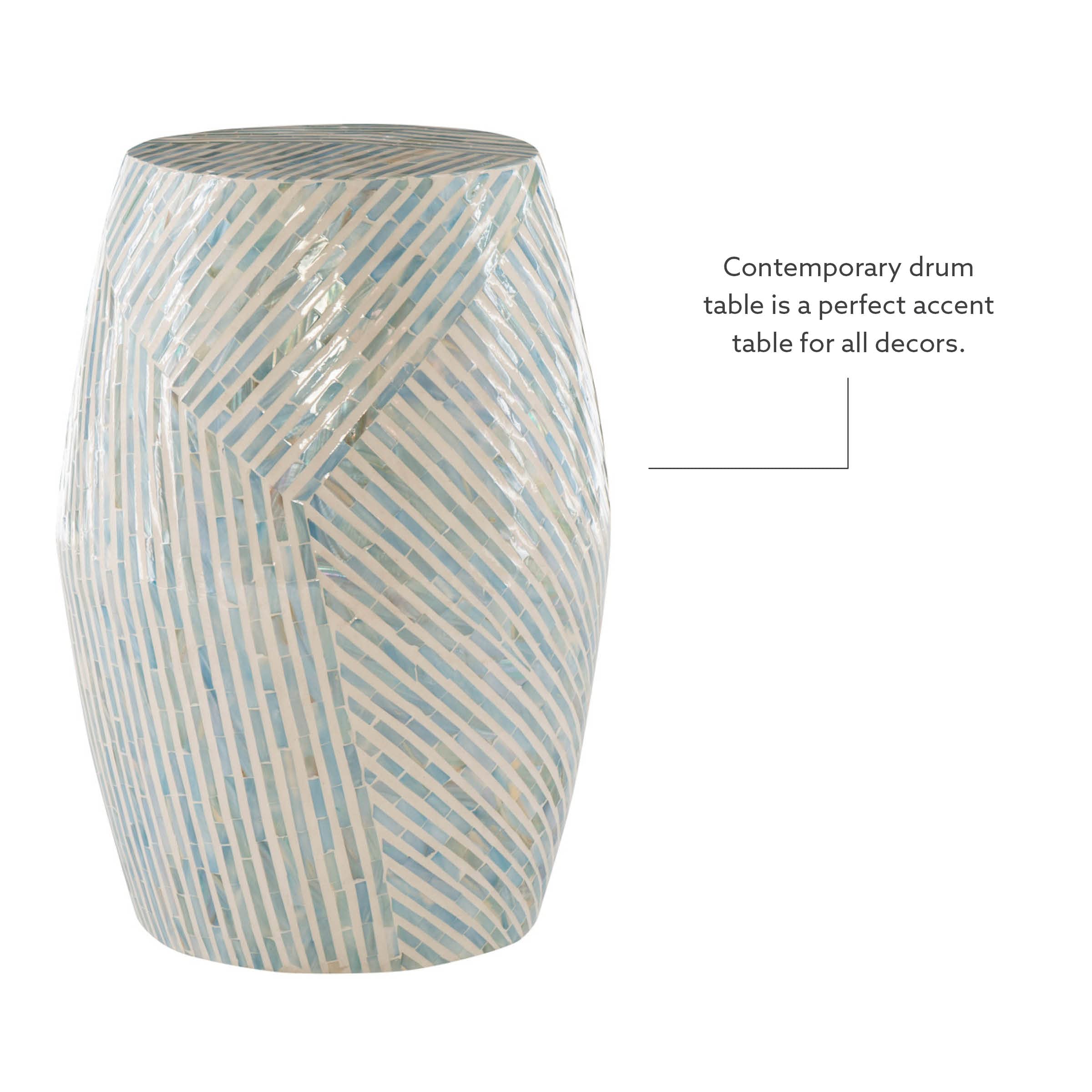 Ivory and Blue Capiz Drum Accent Table