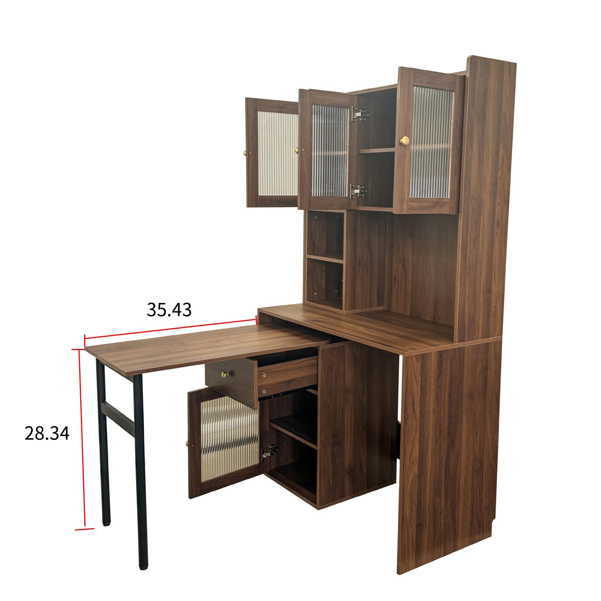 Foldable Computer Desk with Glass Door Storage
