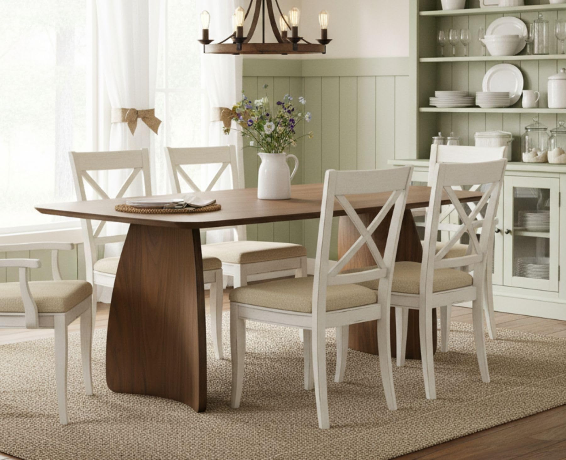 70 Inch Solid Wood Dining Table with Curved Legs