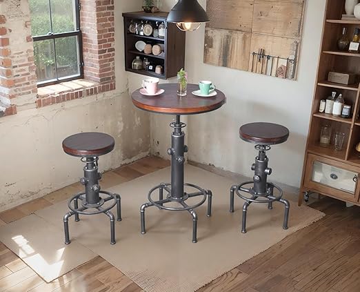 Industrial Pub Table Set with Adjustable Stools
