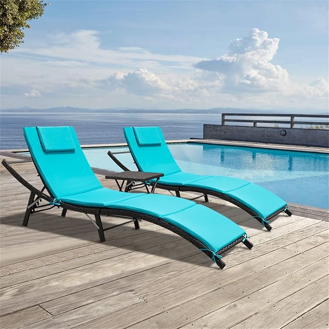 3-Piece Adjustable Wicker Chaise Lounge Set with Side Table