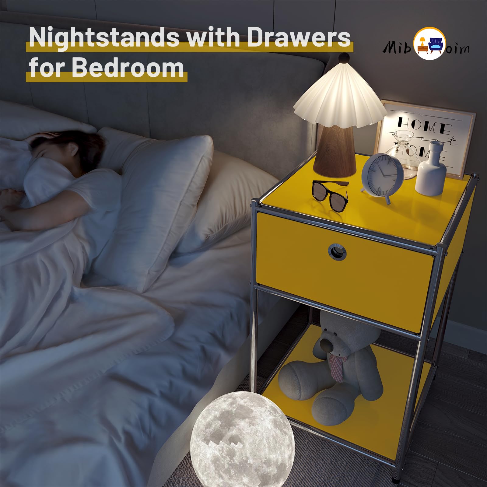 Yellow Night Stand with Drawers