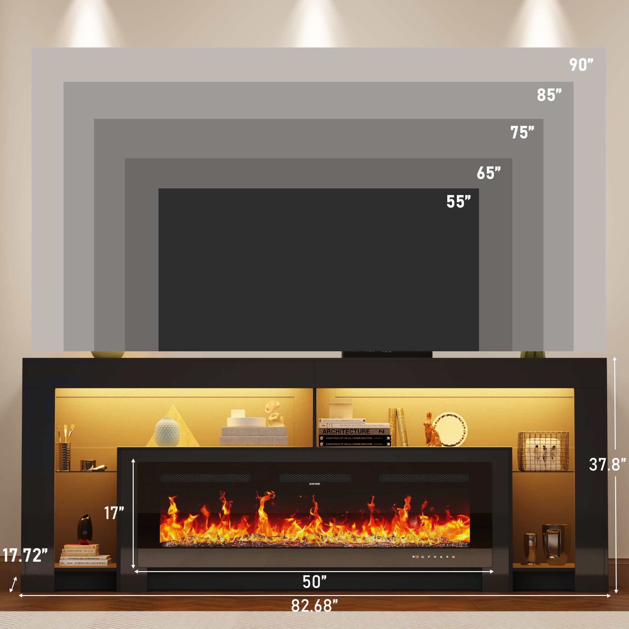 82" Fireplace TV Stand with LED Lights