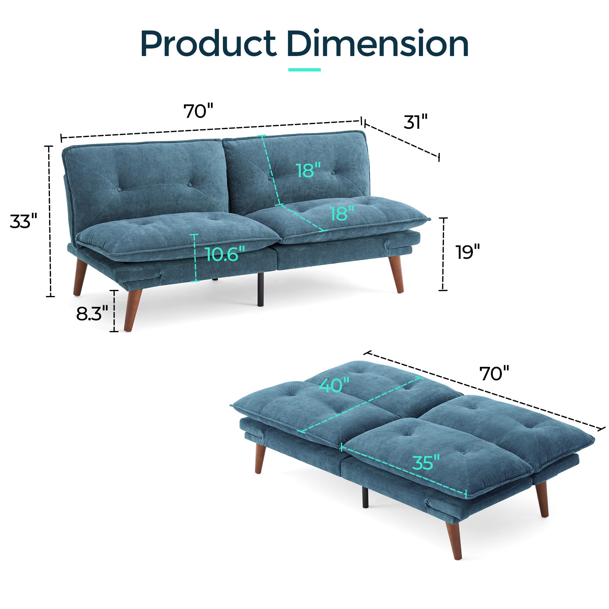 Convertible Futon Sofa Bed with Adjustable Backrest