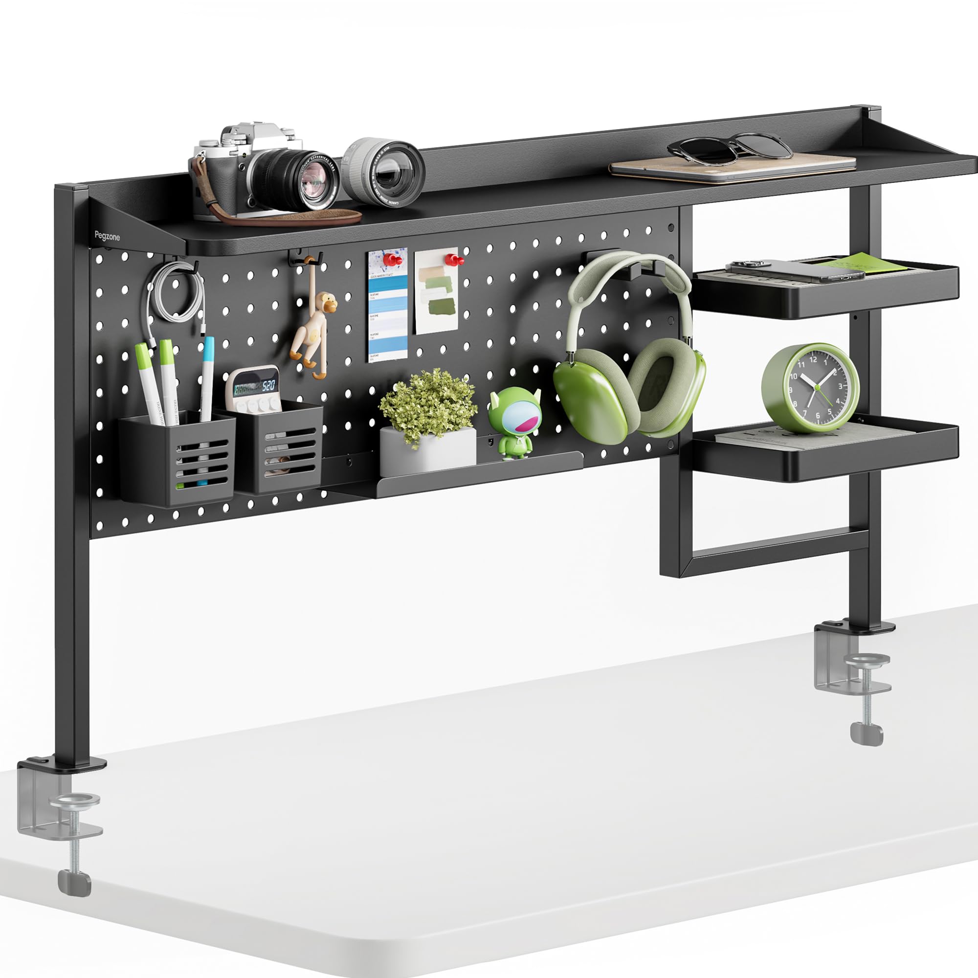 44" Clamp-On Desk Shelf with Pegboard and 2-Tier Organizer