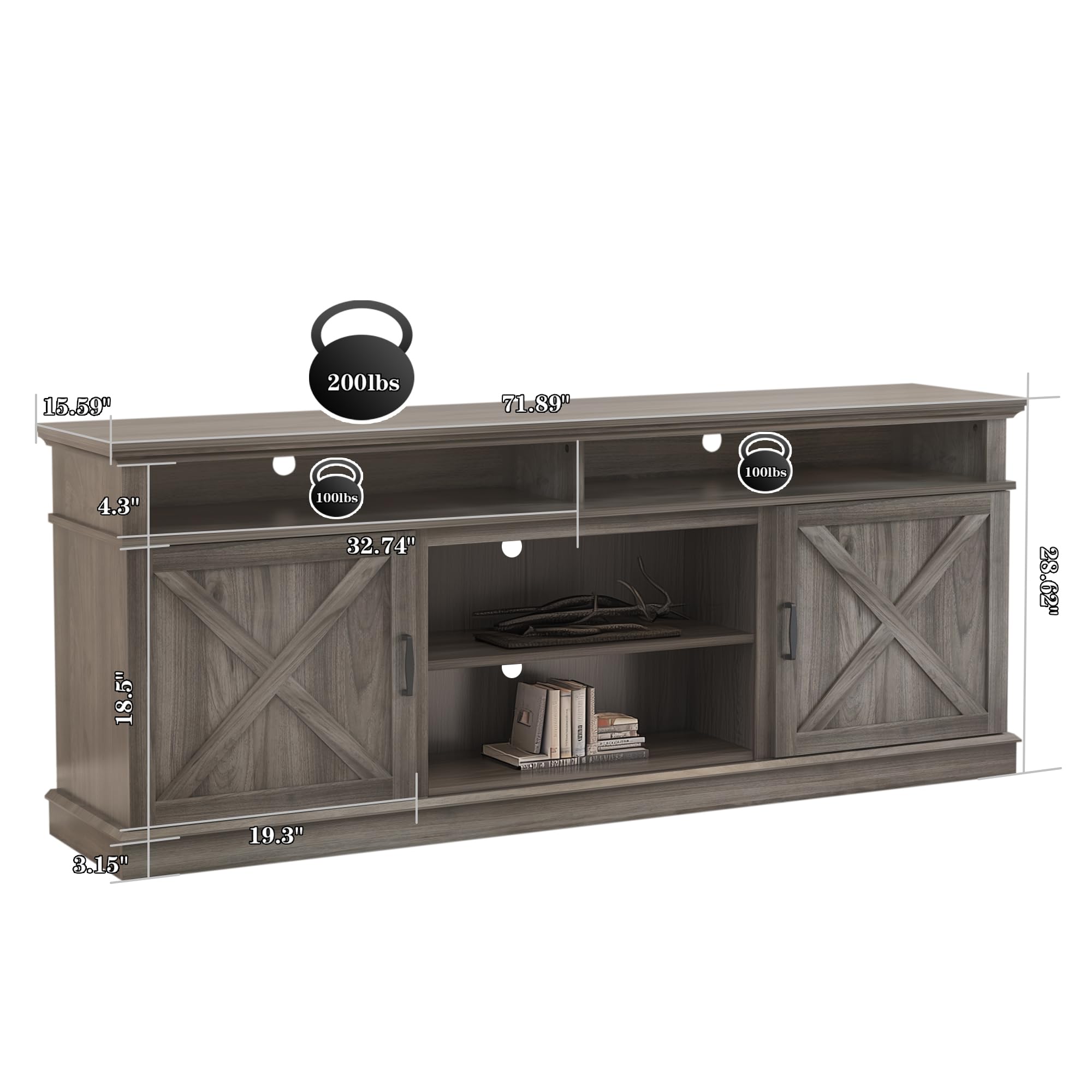 Fireplace TV Stand with Double Barn Doors - 72 Inch Entertainment Center
