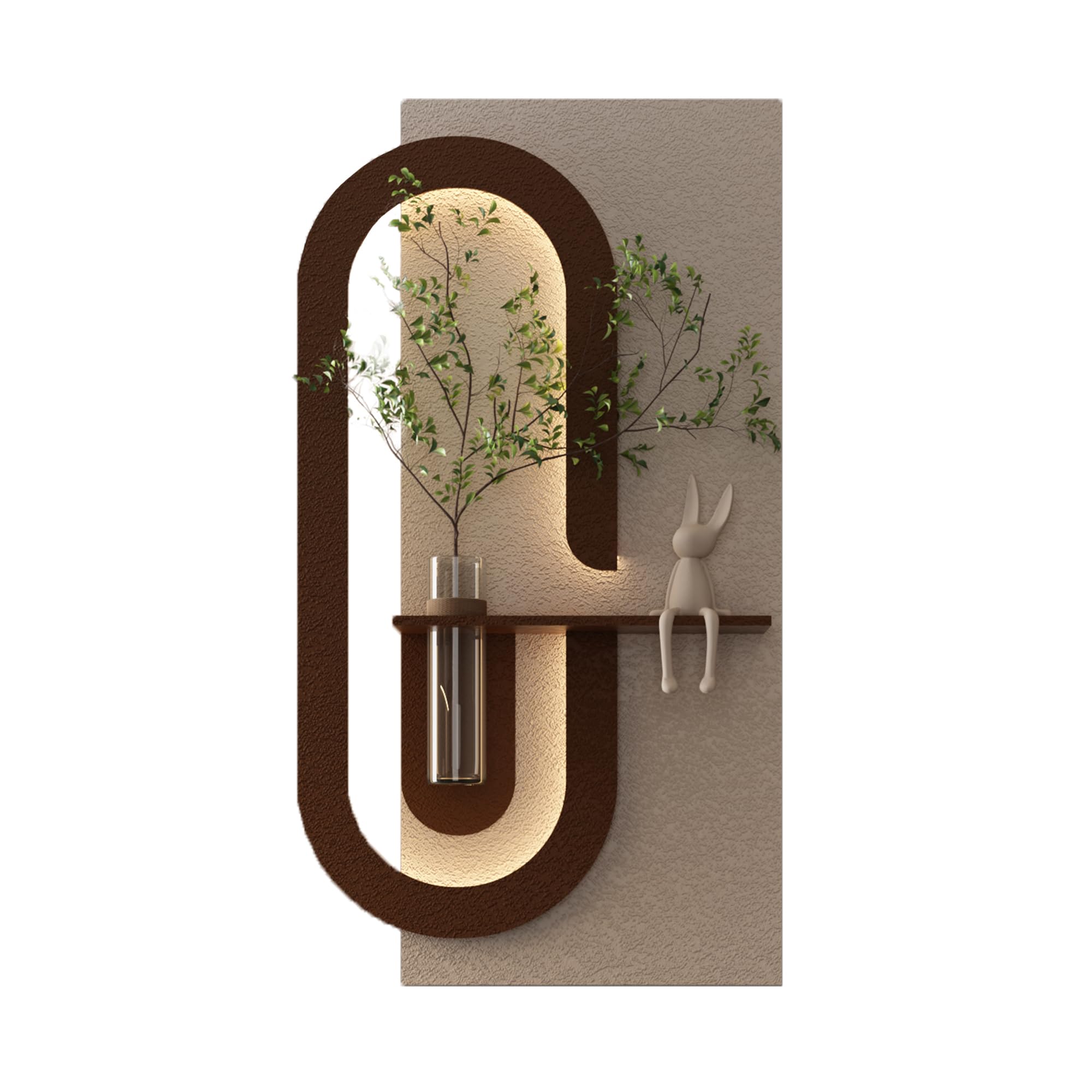 3D LED Wall Decor Sculpture with Artificial Plants and Glass Vase