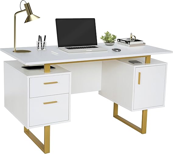 Techni Mobili Modern Office Desk with Storage, Gray