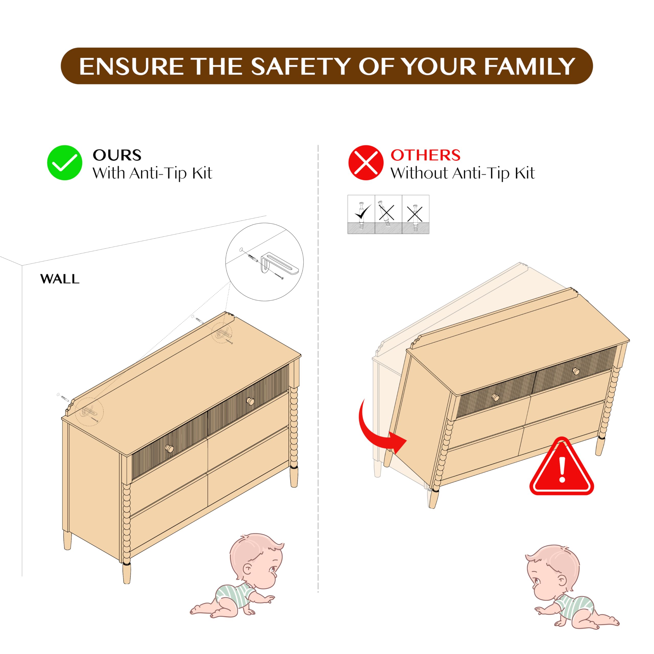6 Drawer Dresser for Kids Bedroom and Nursery
