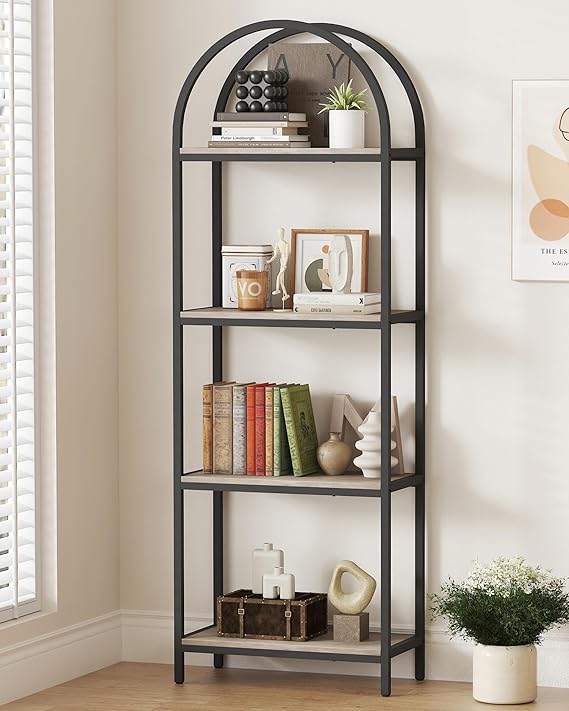 4 Tier Arched Bookcase 71.3" Tall Industrial Display Shelving Unit
