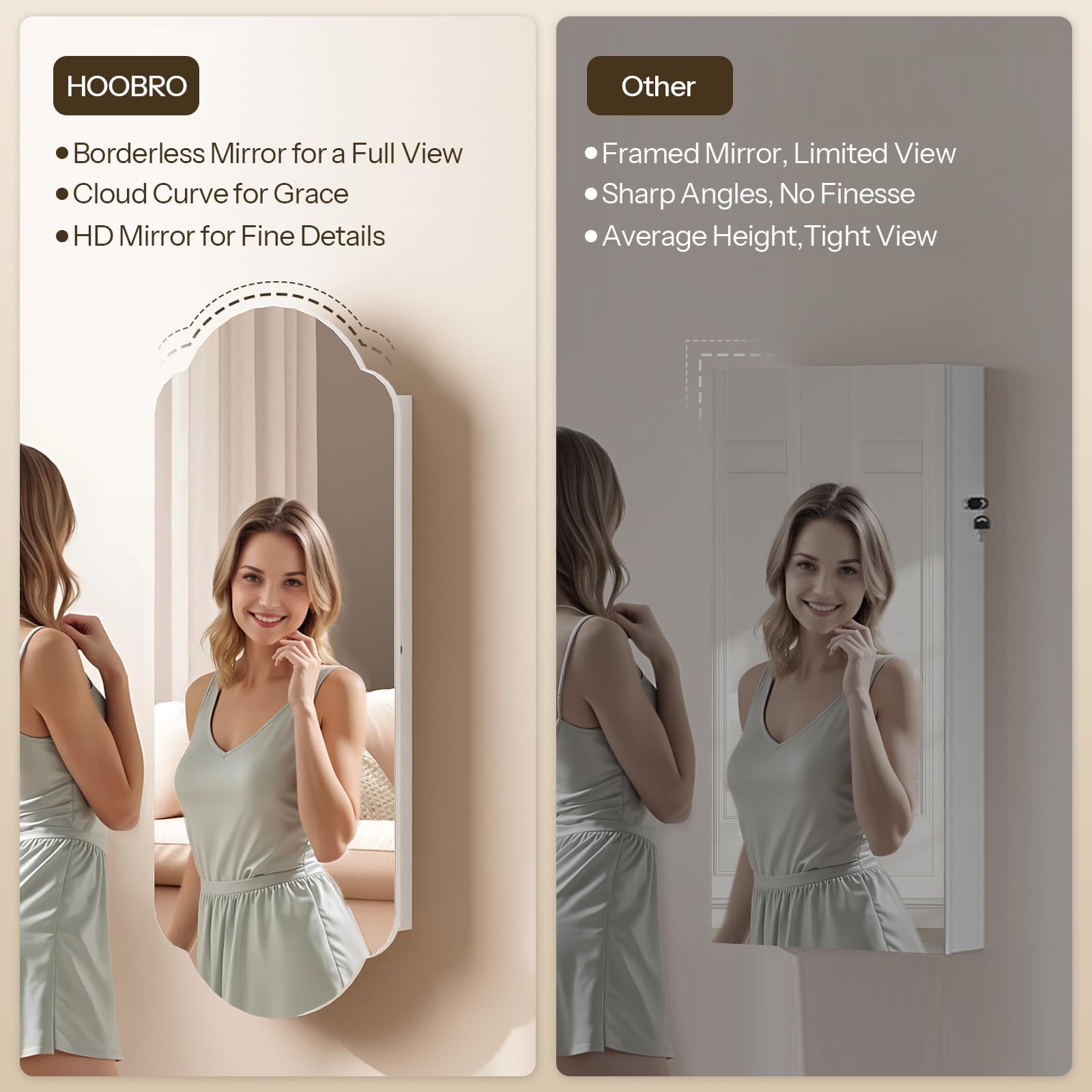 Wide LED Jewelry Cabinet with Mirror