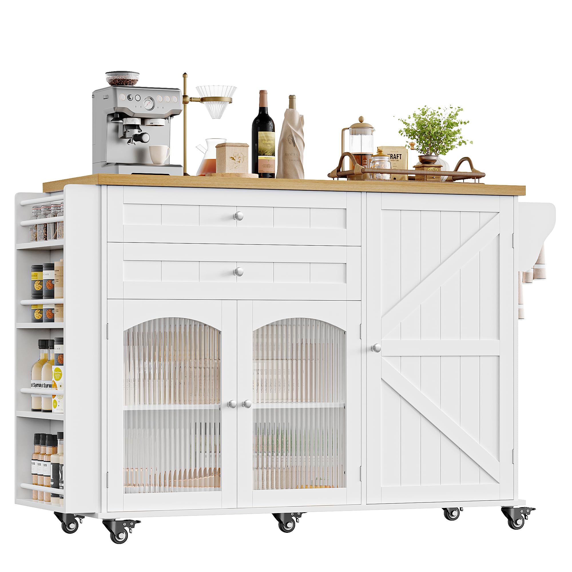 Rolling Kitchen Island with Storage and Drop Leaf
