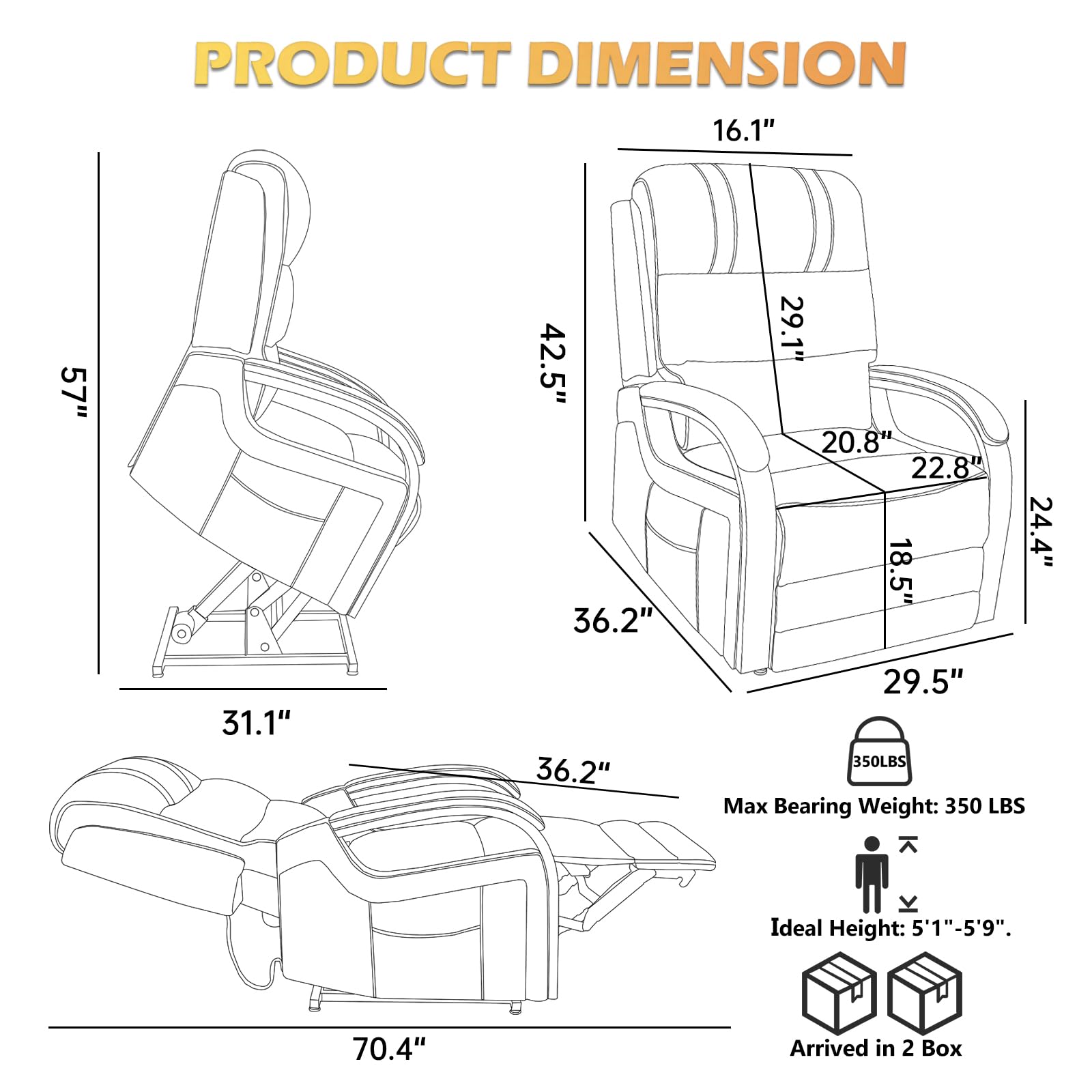 Trustyue Dual Motor Power Lift Recliner Chair, Lay Flat Recliner, Lift Chair with Massage and Heat, Standing Assistance, Infinite Position Reclining, Living Room Chair (Faux Leather Orange)