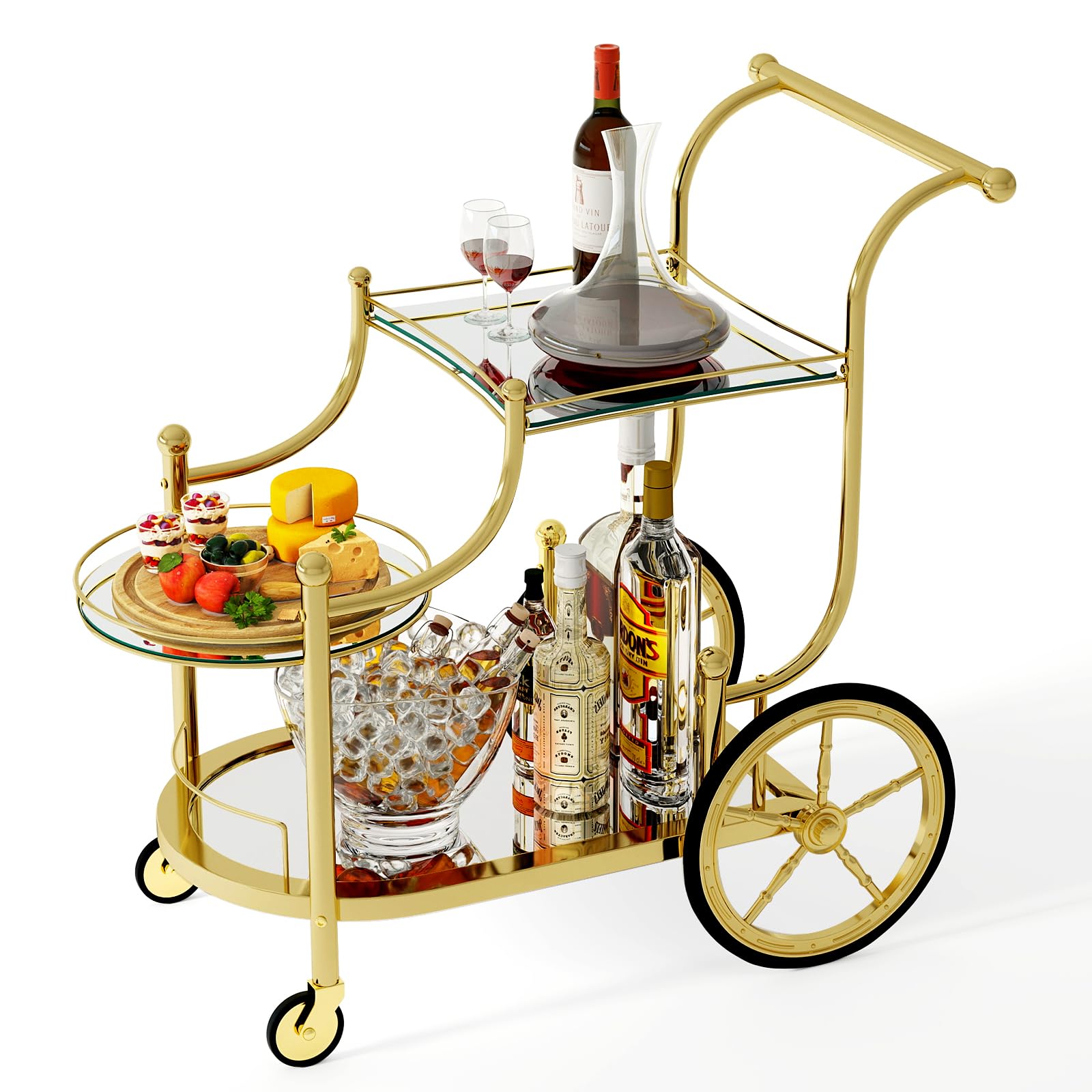 3-Tier Rolling Bar Serving Cart with Mirrored Shelves