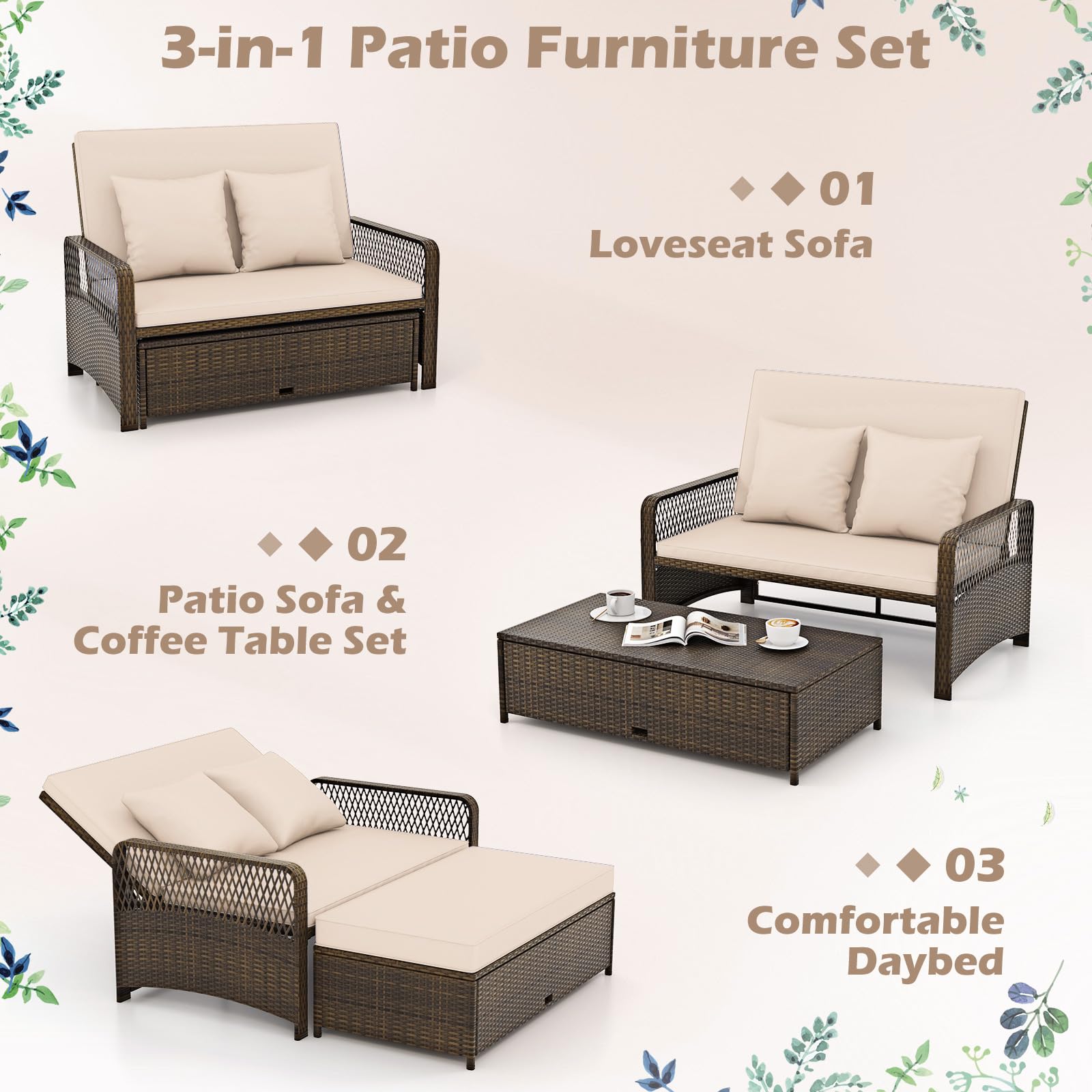 Patio Rattan Daybed with Adjustable Backrest