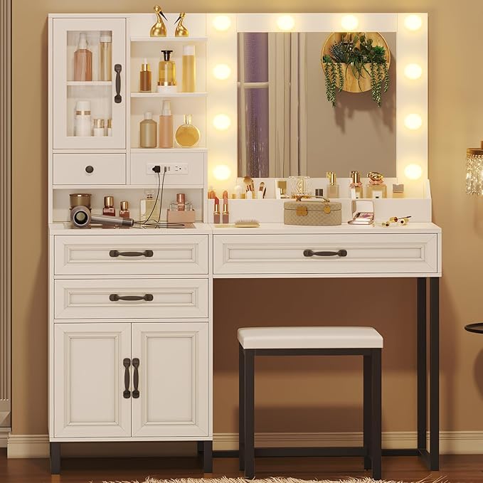 Makeup Vanity Desk with Lighted Mirror and Charging Station