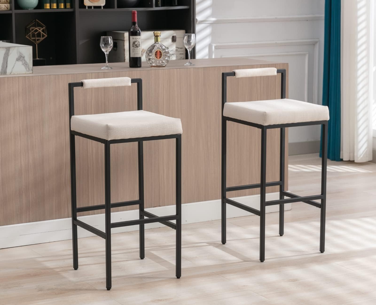 Modern Linen Bar Stools Set of 4 - 30 Inch Counter Height