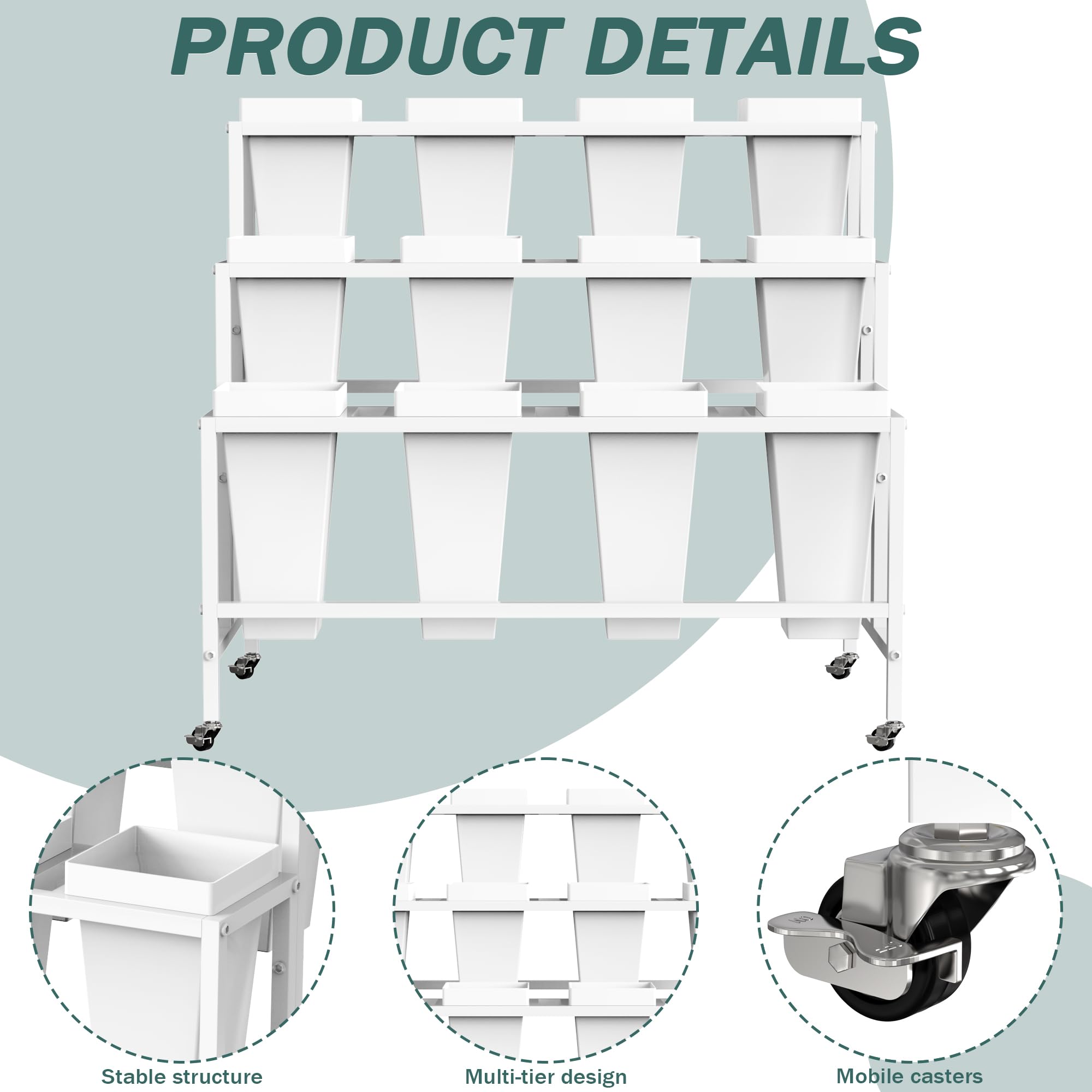 3-Tier Flower Display Stand with 12 Buckets and Wheels