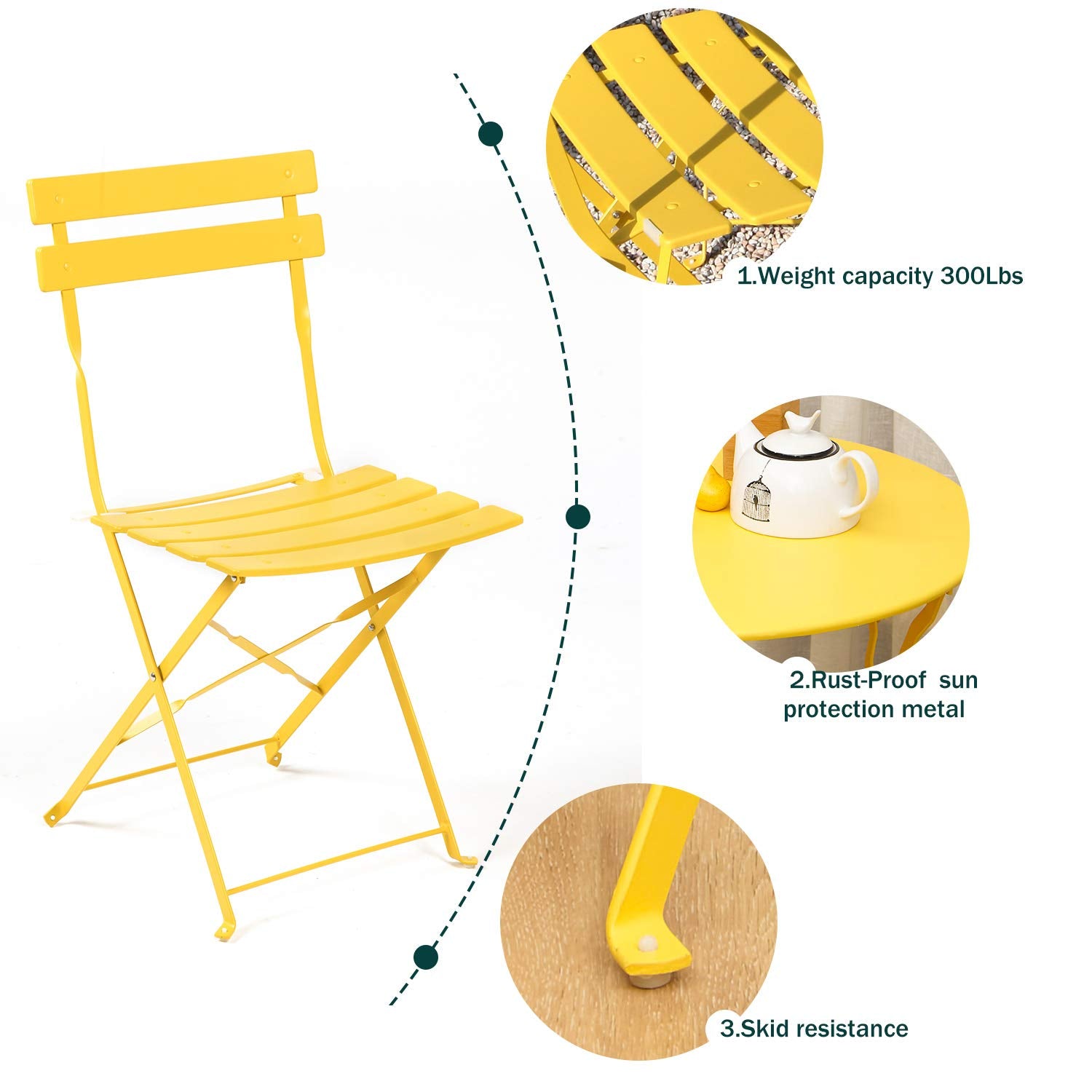 3-Piece Folding Bistro Set with 2 Chairs and Table