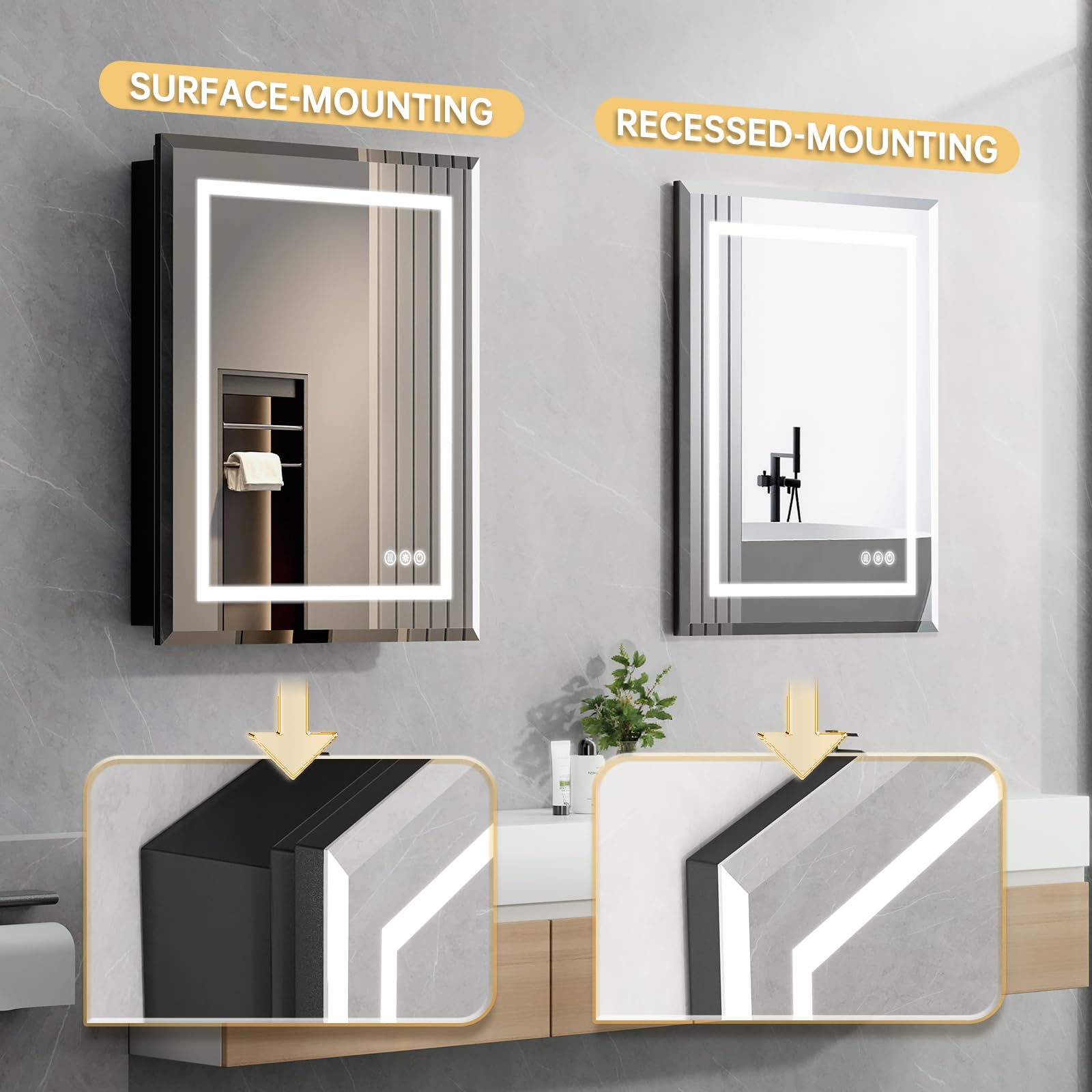 16x24 LED Lighted Bathroom Medicine Cabinet with Mirror