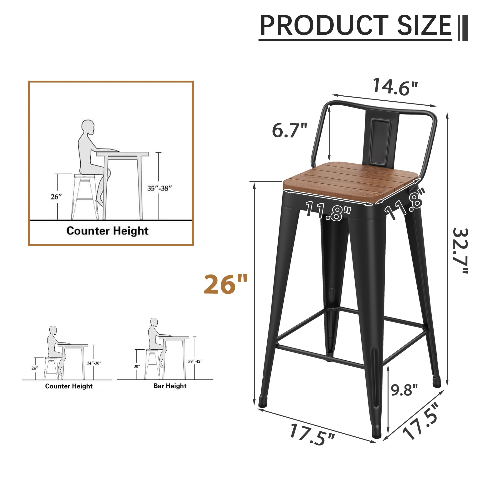 26" Outdoor Metal Bar Stools Set of 4