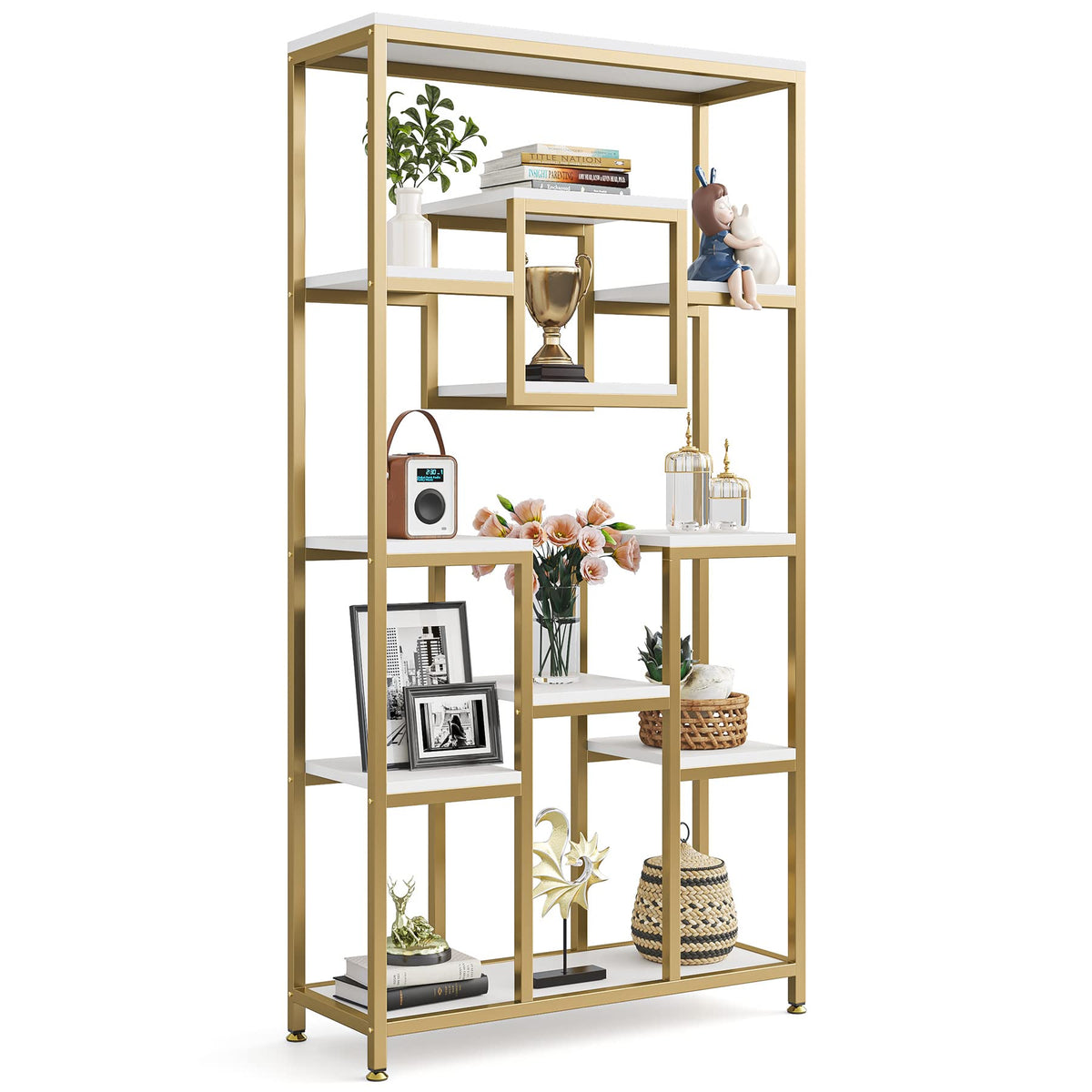 71" Tall Geometric Bookshelf with Storage Shelves