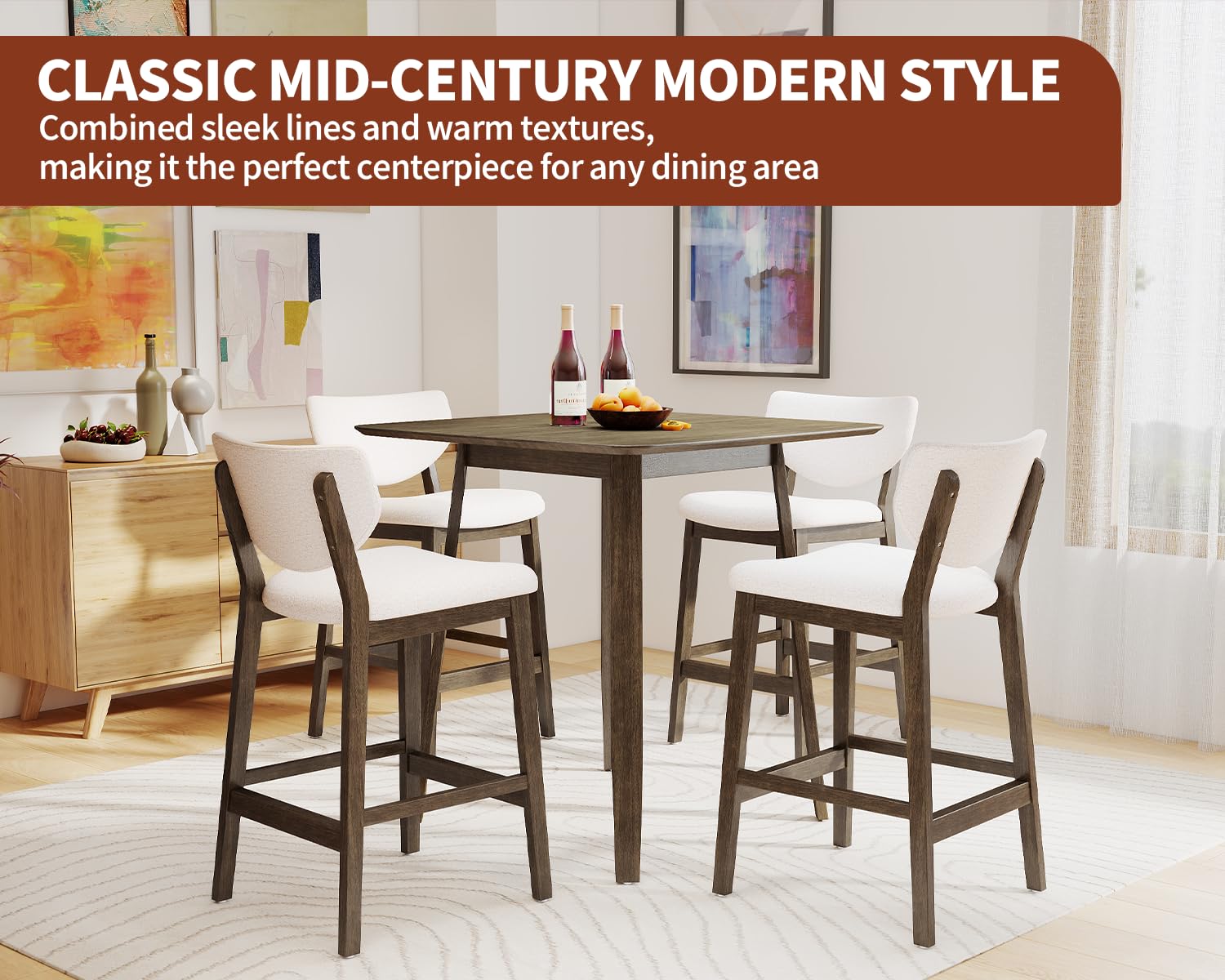 5 Piece Counter Height Dining Table Set with Upholstered Stools