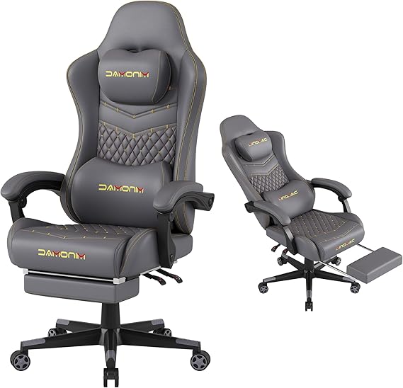 Ergonomic Gaming Chair with Retractable Footrest - 400lb Capacity