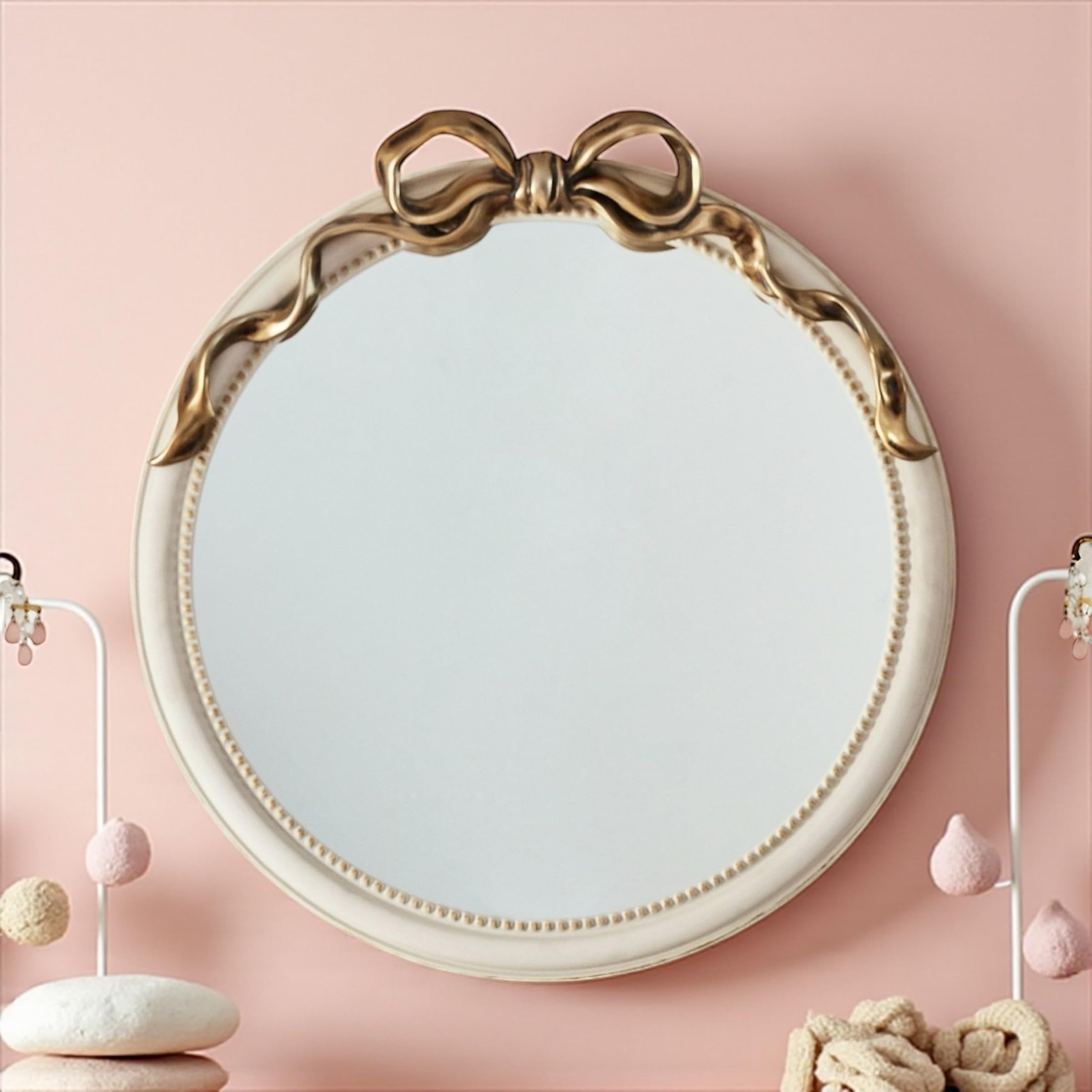 24-Inch Gold Bow Resin Mirror for Nursery