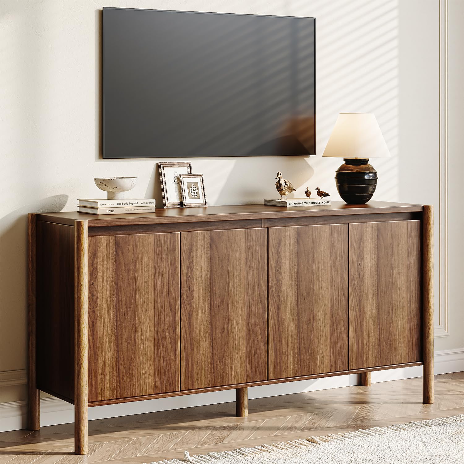 Mid Century Walnut Sideboard Cabinet 59 Inch