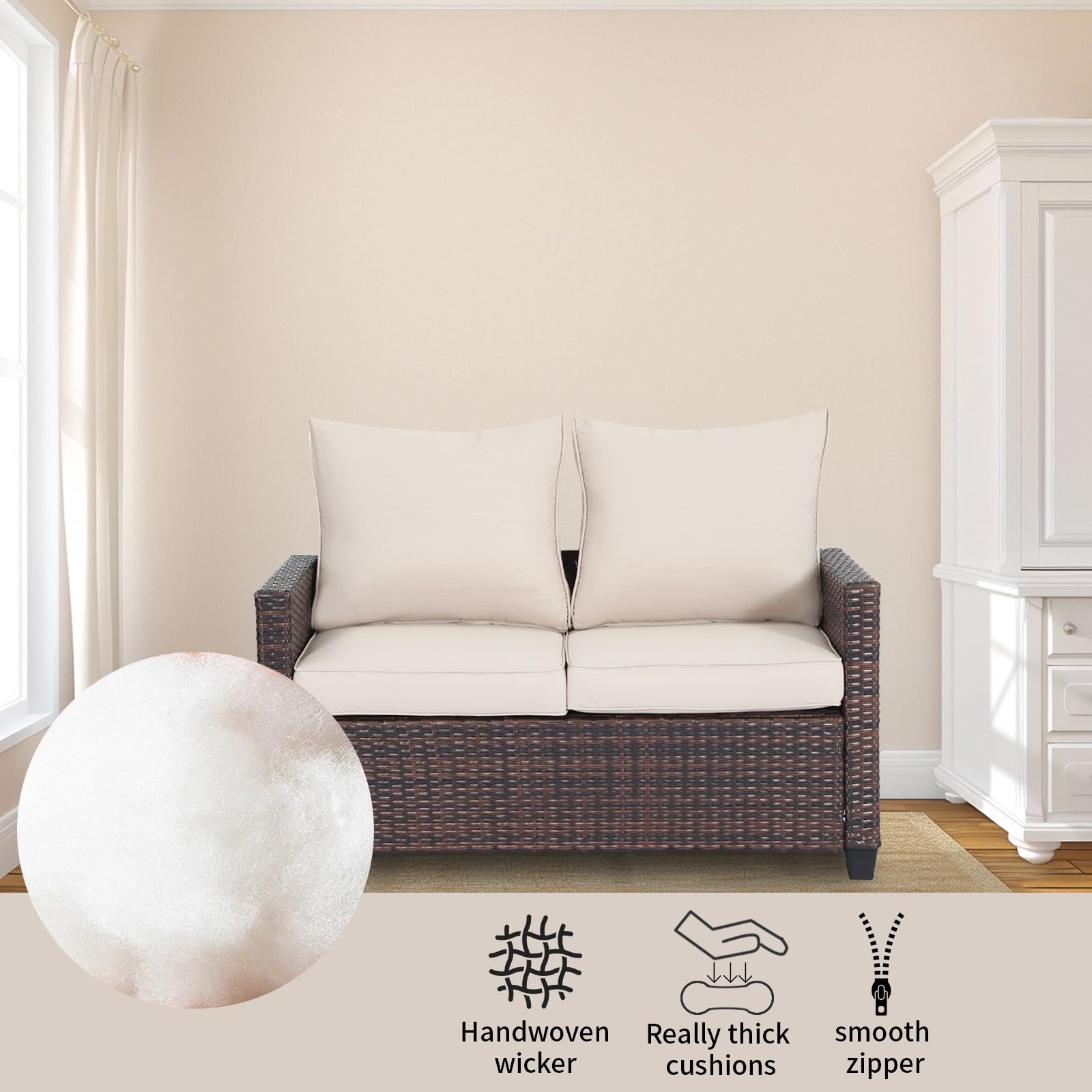 All-Weather Wicker Loveseat with Cushions