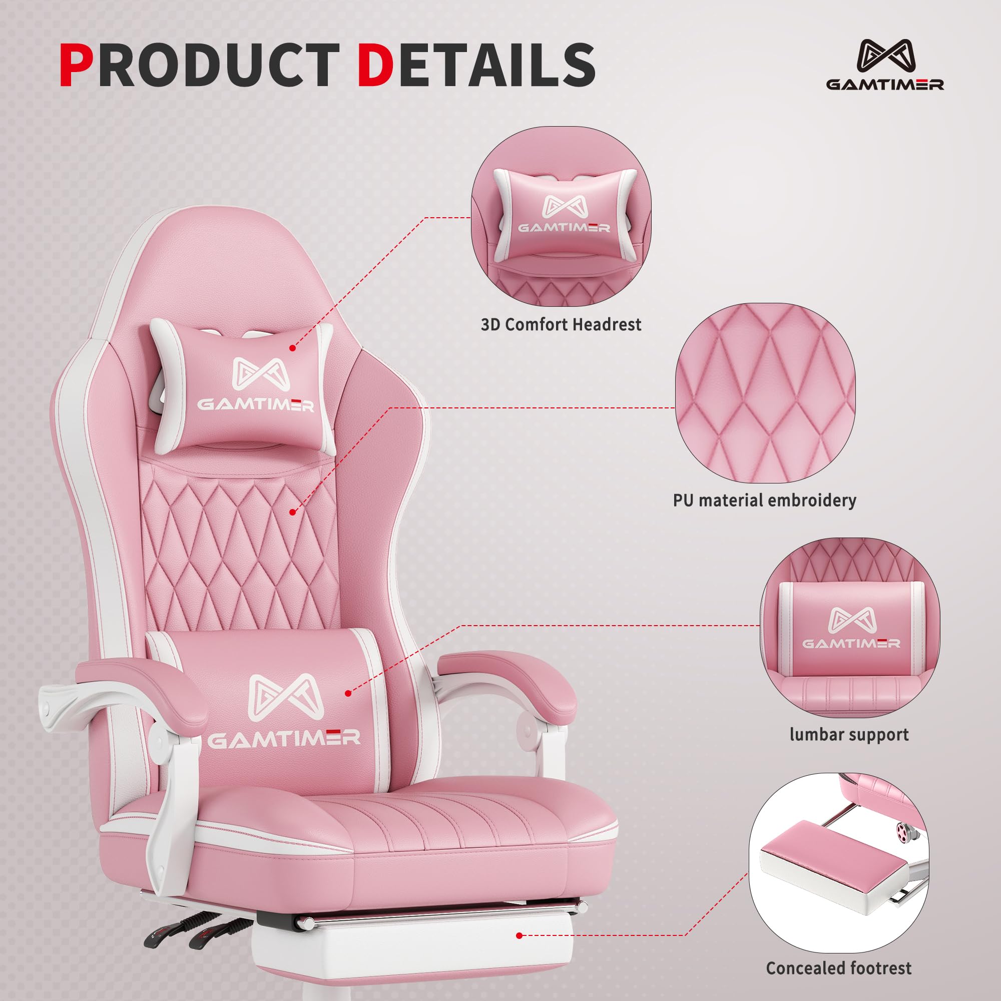 Gaming Chair with Footrest - Ergonomic PU Leather Computer Chair with Lumbar Support