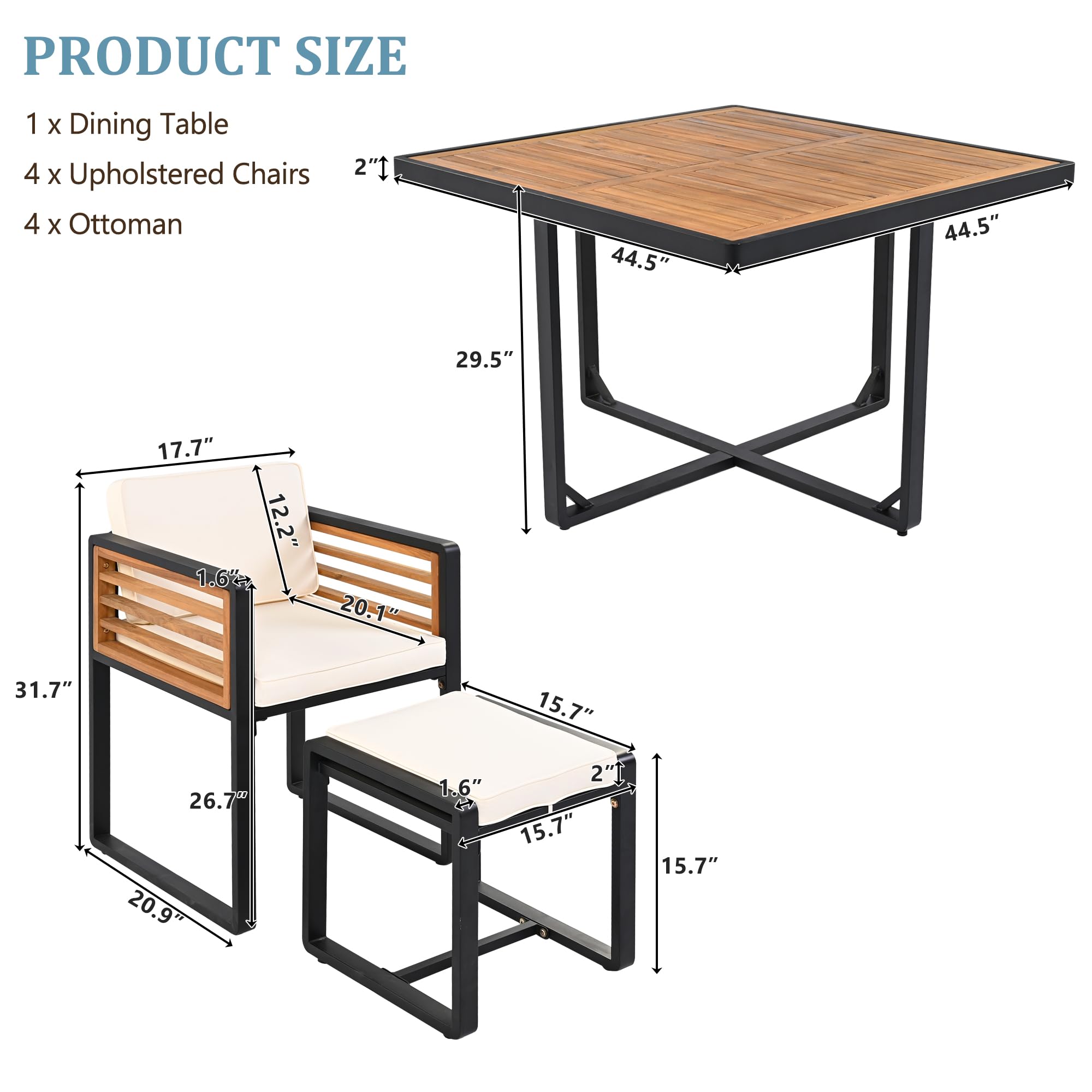9-Piece Acacia Wood Outdoor Dining Set