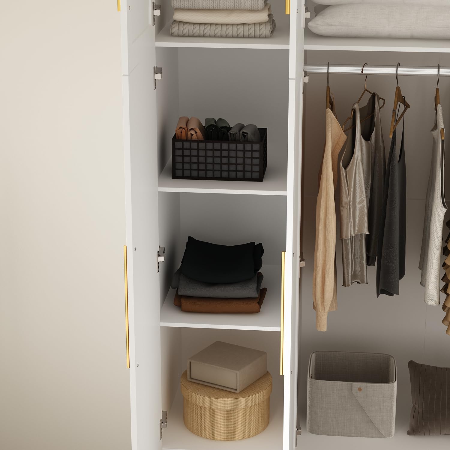 3-Door Wardrobe Closet with Mirror and Drawers