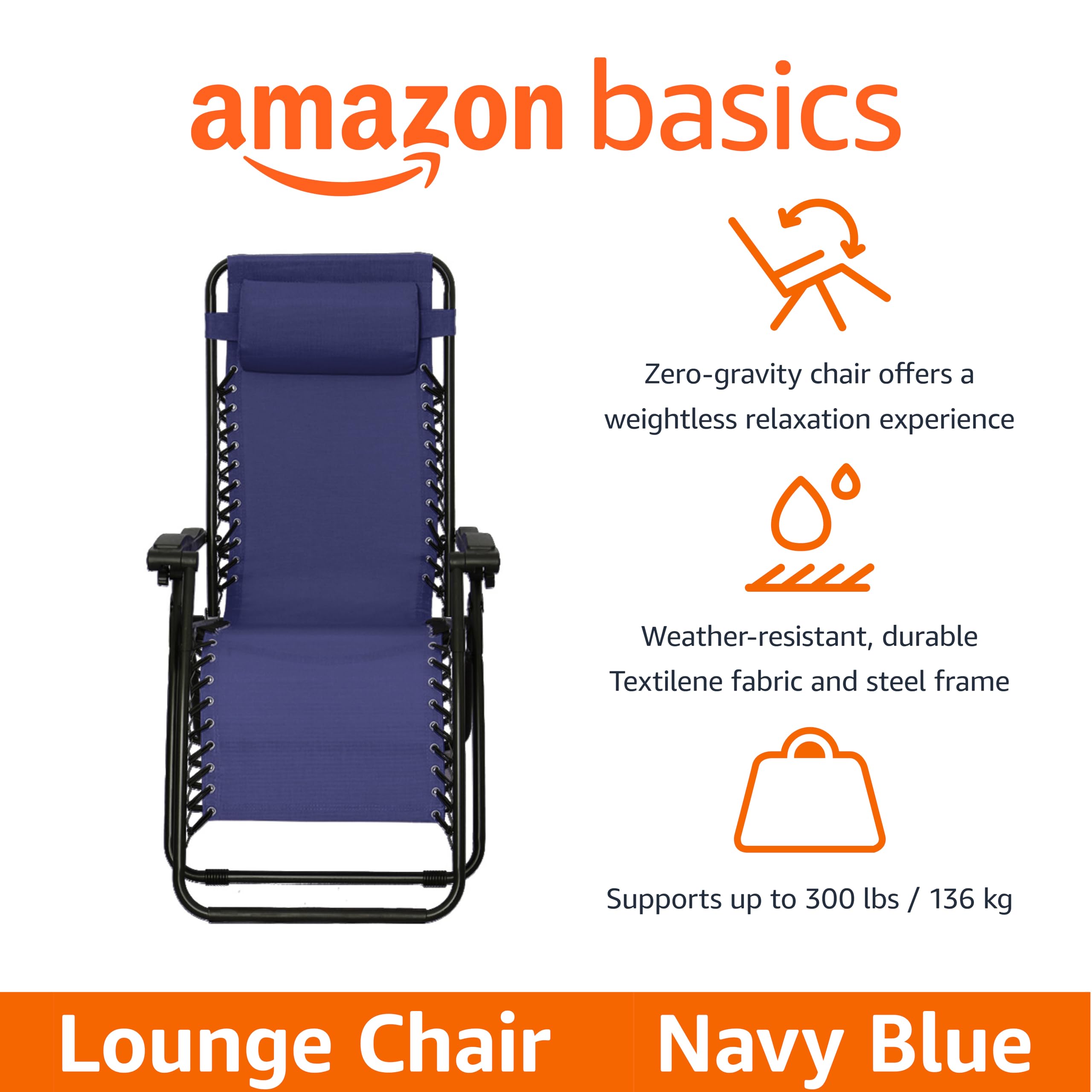 Zero Gravity Lounge Chair with Pillow - Folding Reclining Outdoor Patio Chair