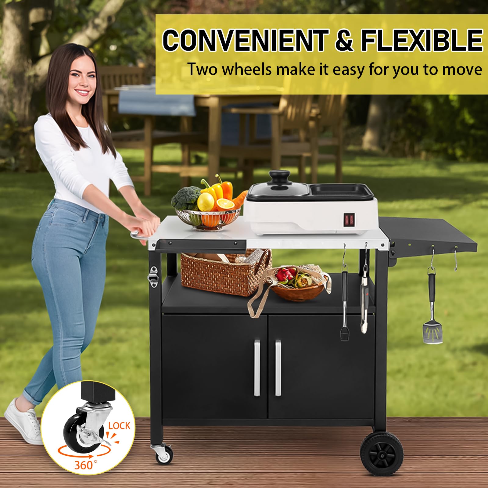 Outdoor Grill Cart with Storage and Foldable Top