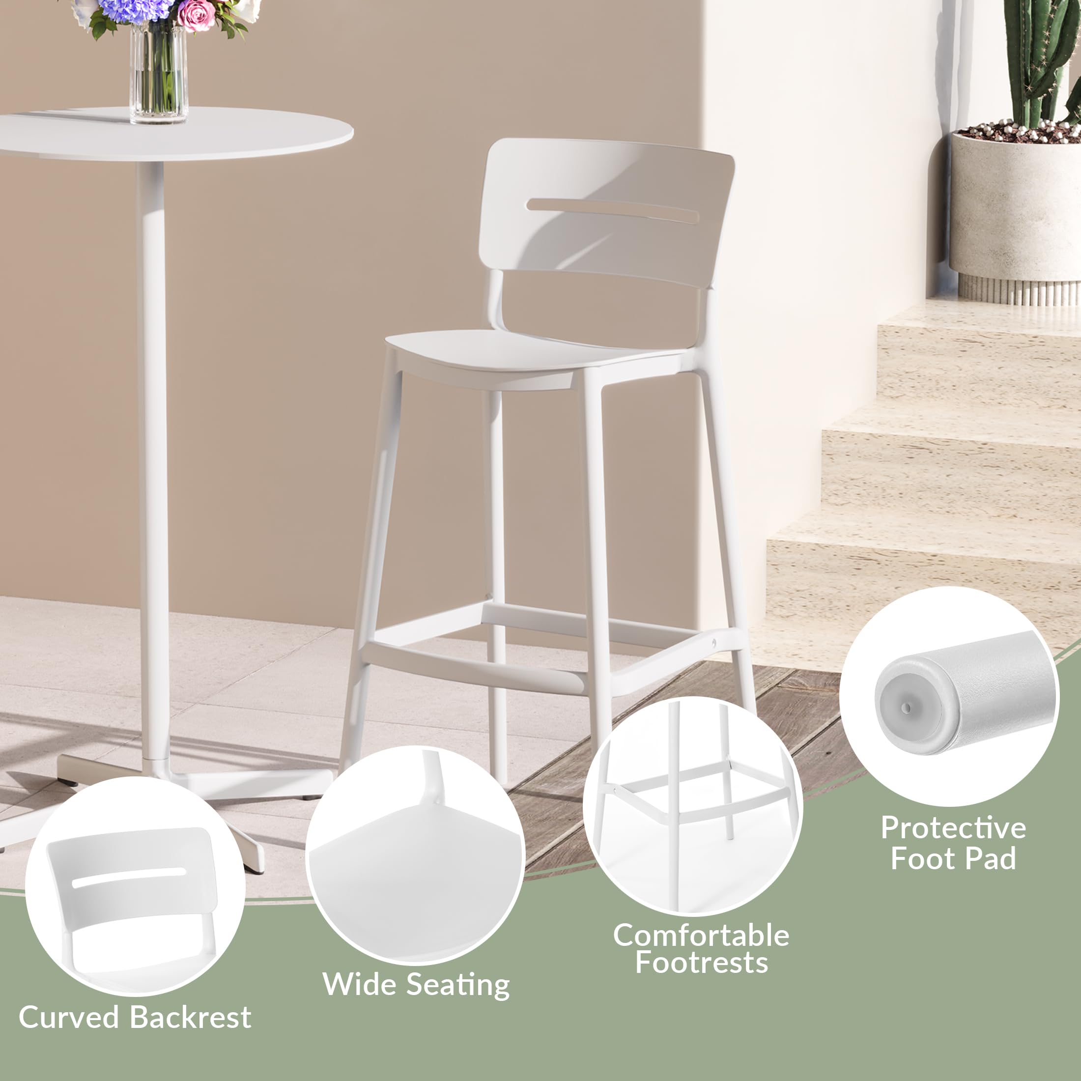 Stackable Polypropylene Outdoor Patio Bar Stools Set of 2