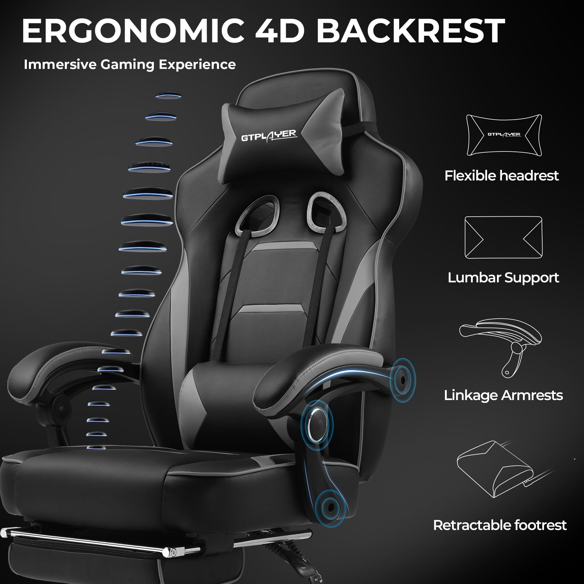 Gaming Chair with Footrest and Lumbar Support