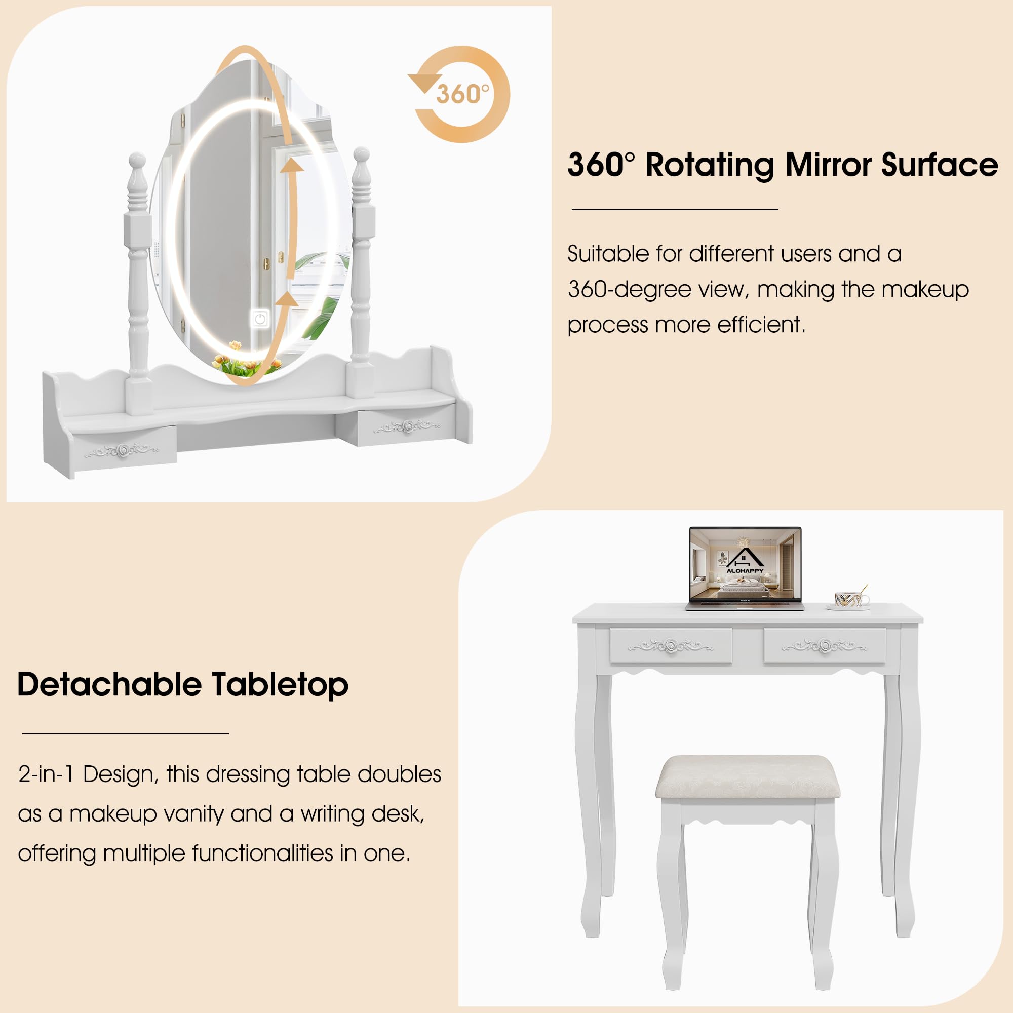 Vanity Desk with Mirror and Lights
