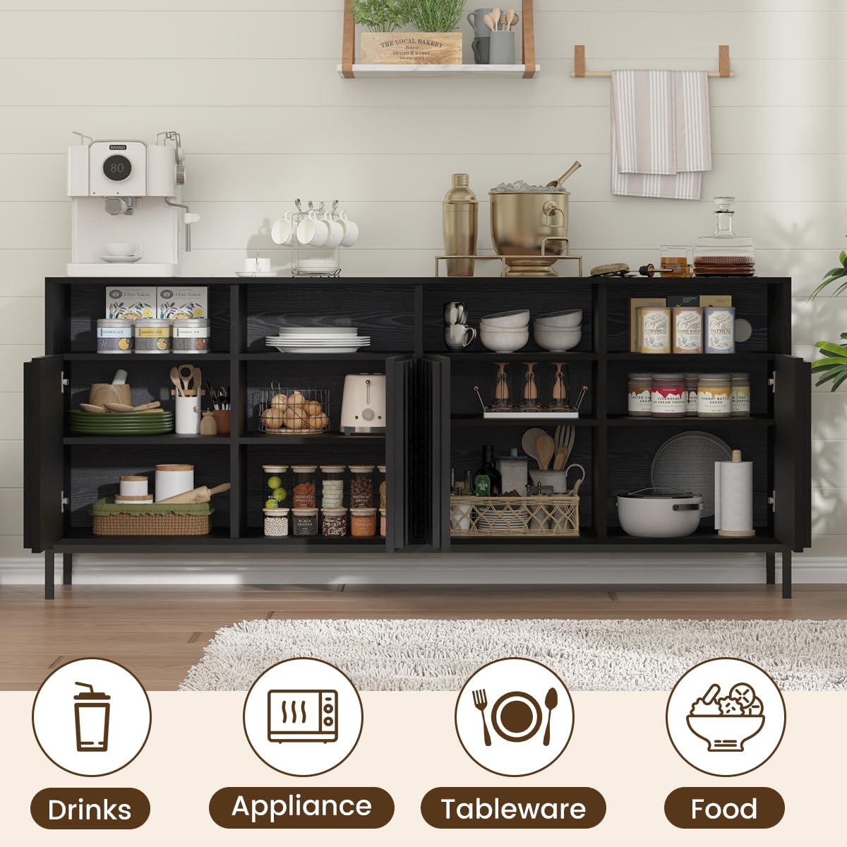 70" Storage Cabinet with Fluted Panel Doors and Power Outlets