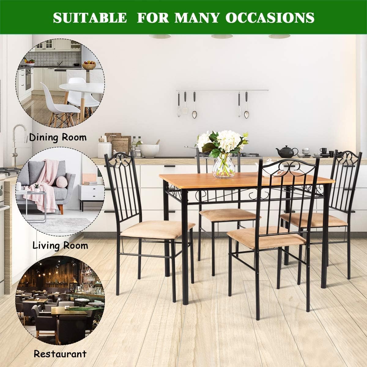 5-Piece Dining Table Set with Cushioned Chairs