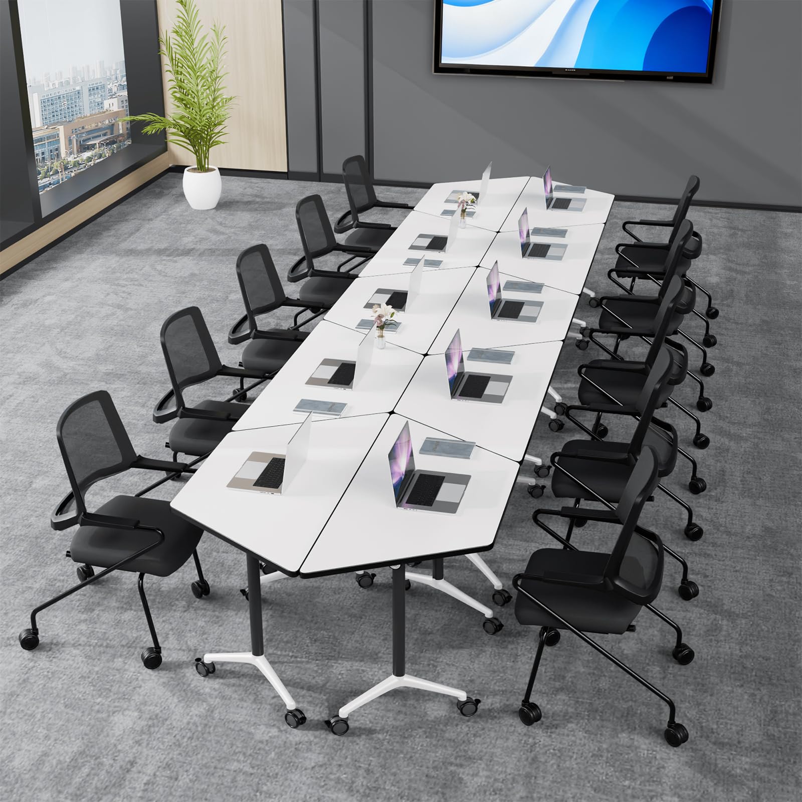 Folding Conference Table with Wheels - Trapezoid Training Table