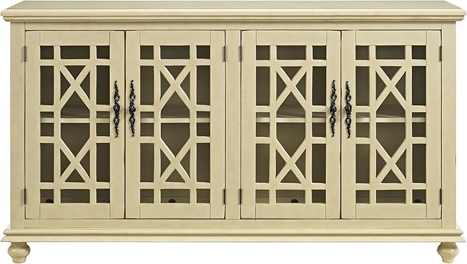 Antique Black Wood TV Stand with Storage and Charging Ports